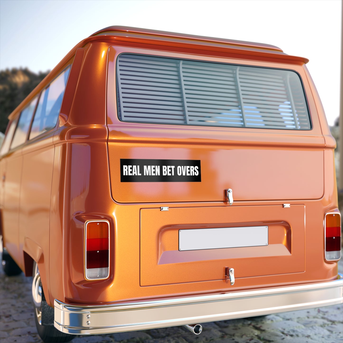 Real Men Bet Overs Bumper Sticker – Funny and Bold Sports Betting Decal