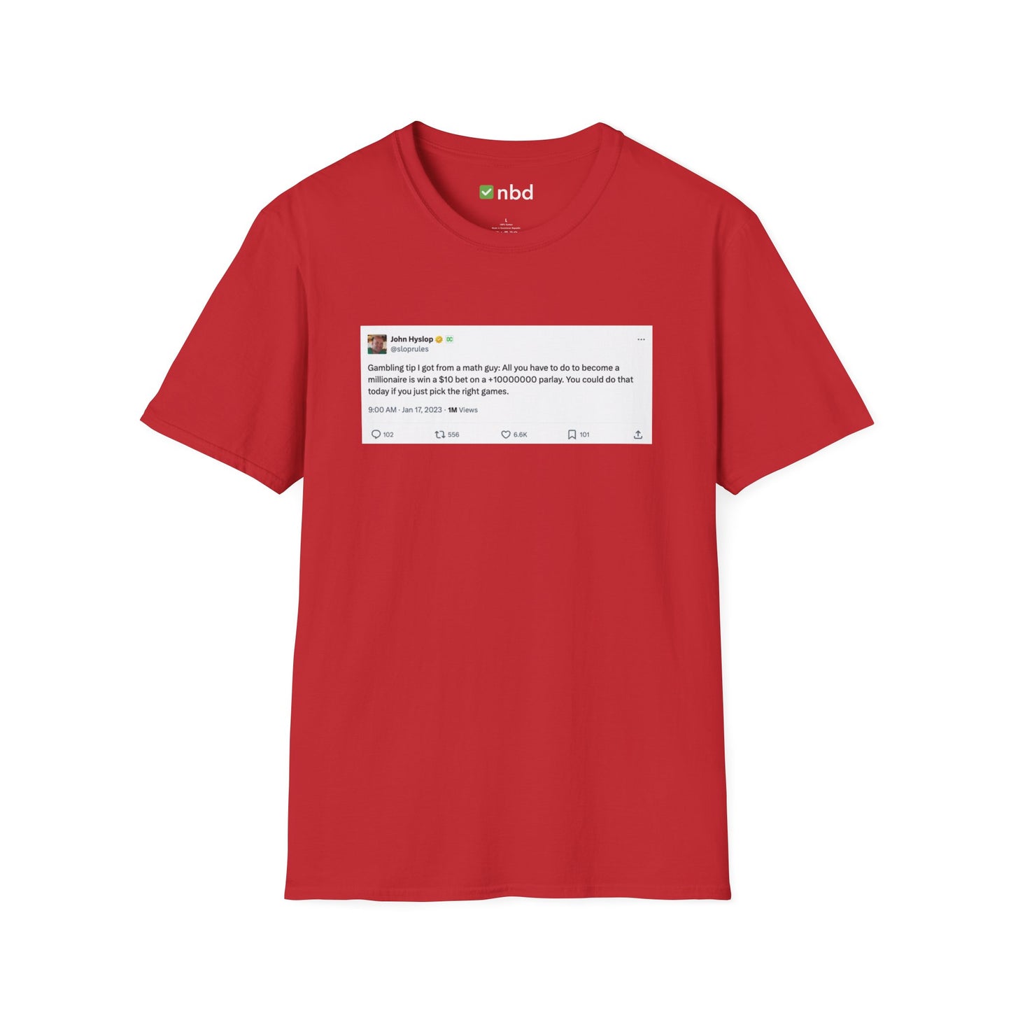 Math Guy Gambling Tip T-Shirt – Funny Sports Betting Tee with Printed Tweet