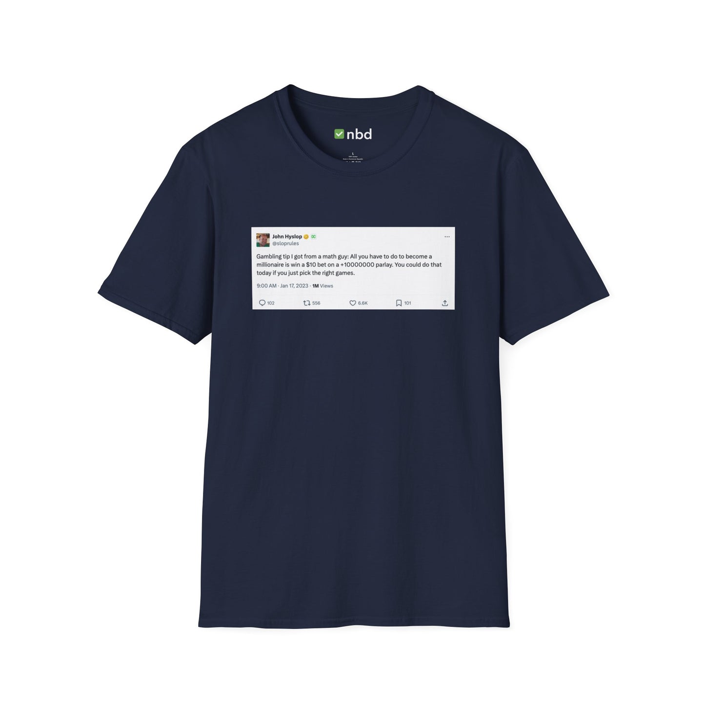 Math Guy Gambling Tip T-Shirt – Funny Sports Betting Tee with Printed Tweet