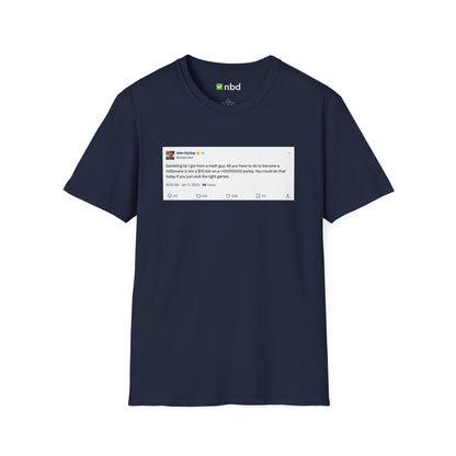 Math Guy Gambling Tip T-Shirt – Funny Sports Betting Tee with Printed Tweet