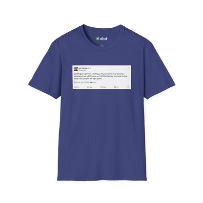 Math Guy Gambling Tip T-Shirt – Funny Sports Betting Tee with Printed Tweet