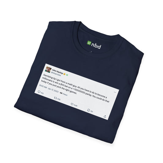 Math Guy Gambling Tip T-Shirt – Funny Sports Betting Tee with Printed Tweet
